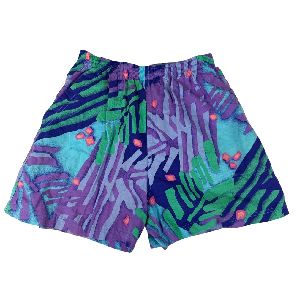 Vintage 90s Raisins Abstract Geometric Shorts Neon Sz L 100% Cotton Made in USA